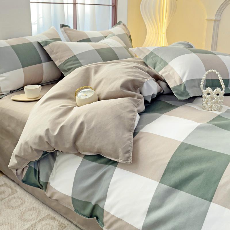 Plaid Striped Bed Sheet Quilt Cover Twill Thickened Quilt Cover Bedding Quilt Cover Three-piece Bed Sheet Set