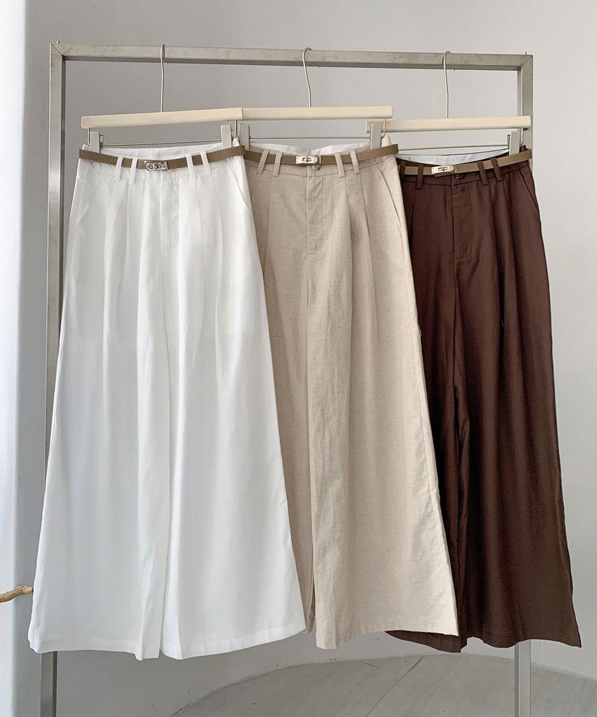 Baseukala Two-Tuck Linen Wide Slacks (3Colors)