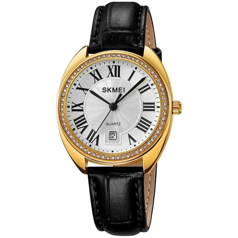 Elegant Women s Analog Watch Black Gold Leather Strap Casual Business Lightweight Waterproof