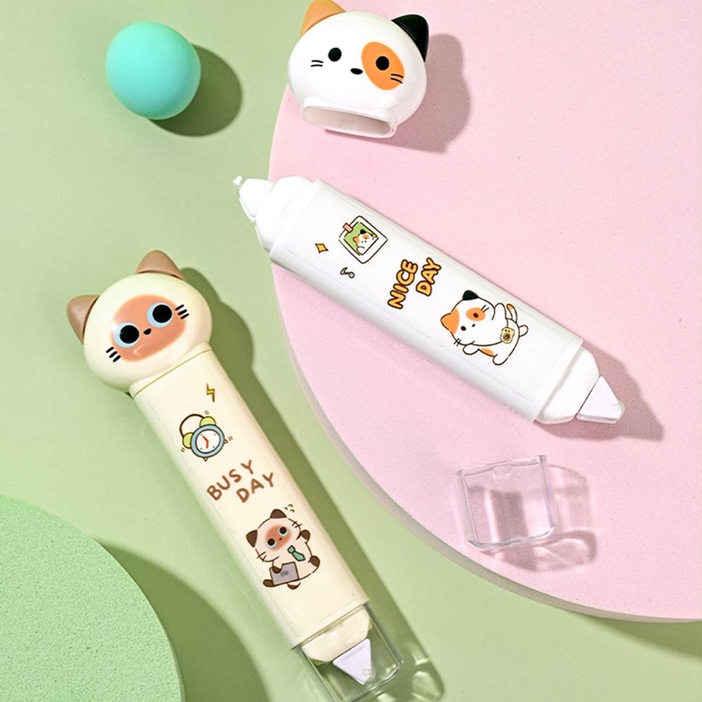 1/4pcs Busy Cat Correction Tape & Glue Stick Cute Cartoon Kitty Dual-side Function Correcting Tapes Adhesive