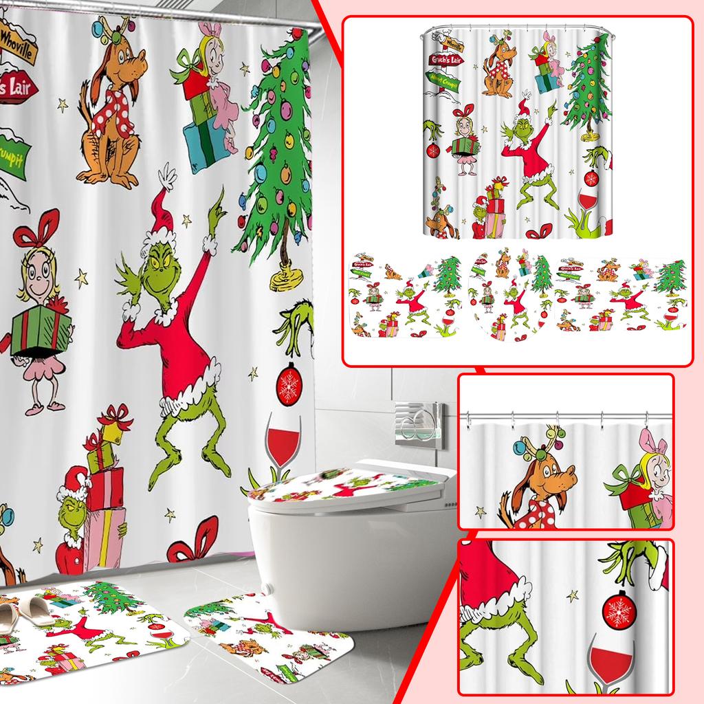 Anime Character Peripheral Printed Shower Curtain Floor Mat Four Piece Set, Home Bathroom Dry Wet Separation Partition Shower Curtain  Shower Curtain