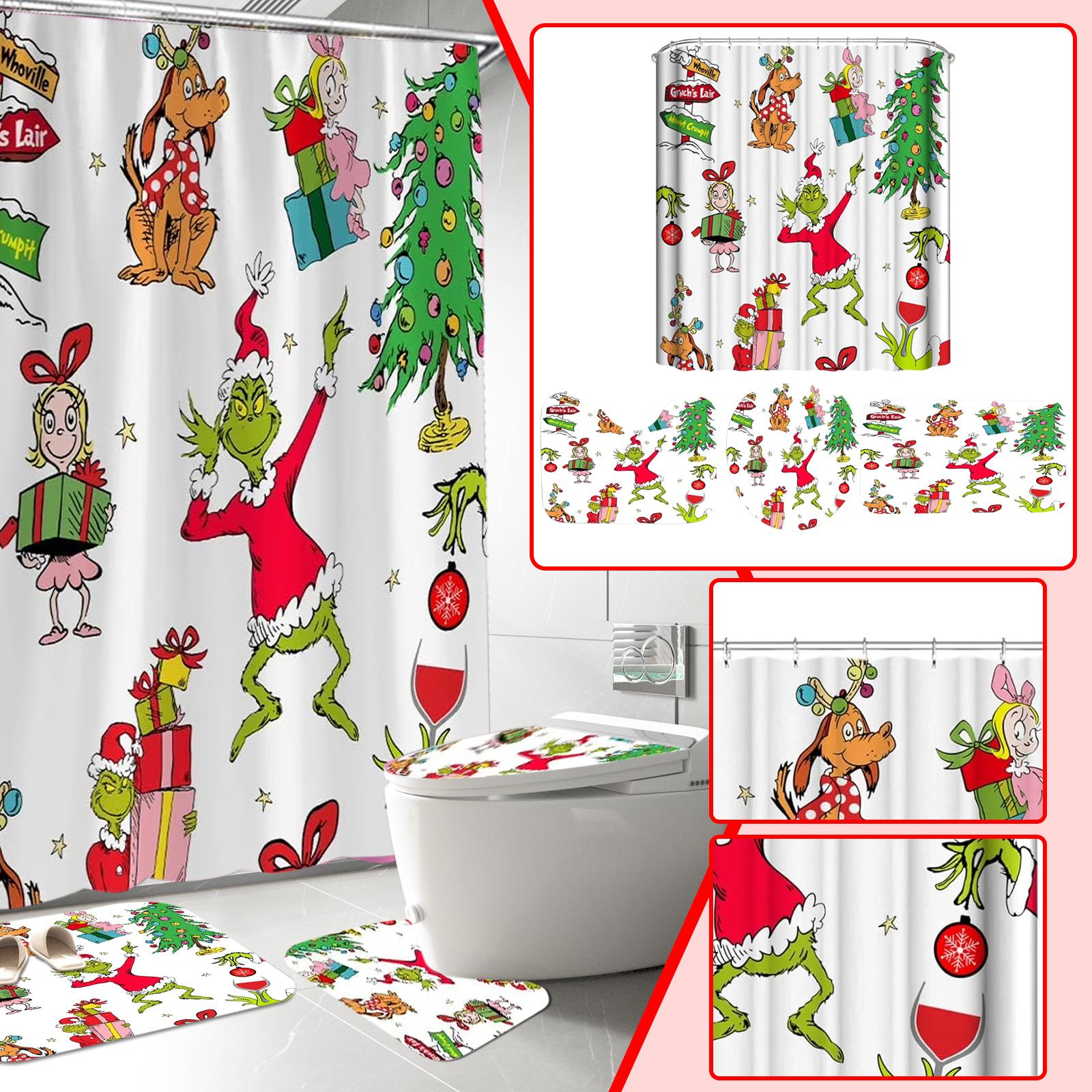 

Anime Character Peripheral Printed Shower Curtain Floor Mat Four Piece Set, Home Bathroom Dry Wet Separation Partition Shower Curtain Shower Curtain One Size