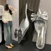 Bow Silver Autumn New Water Diamond Pointed Toe Bridal Style High Heels Women's Thin Heels Party Shoes