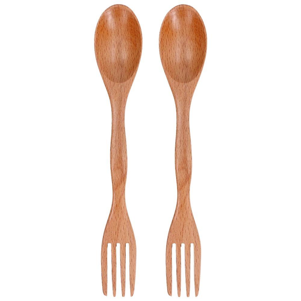 2Pcs Smooth Integrated Fork Spoon Ergonomic Grip Eating Utensil Salad Fork  Coffee Stirring