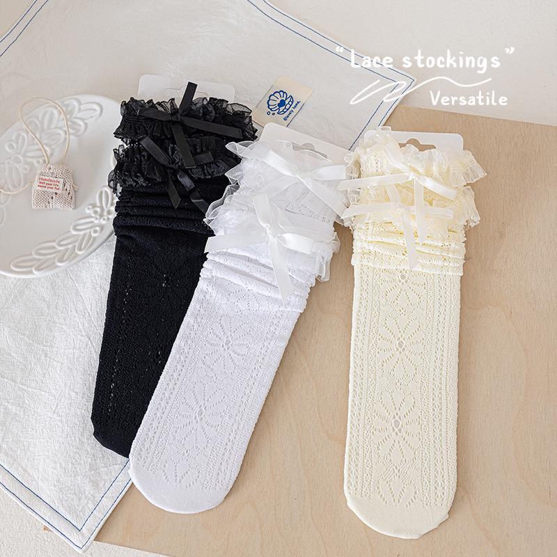 Neue Koreanische Stil Mädchen Sonnenblumen Spitze Schleife Mittelhohe Socken