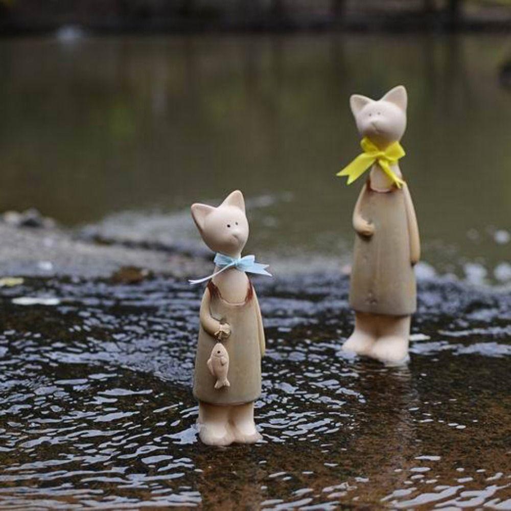 2pcs Ceramic Animal Art Statues Modern Miniatures Sculpture Creative Cat Figurines  Living Room