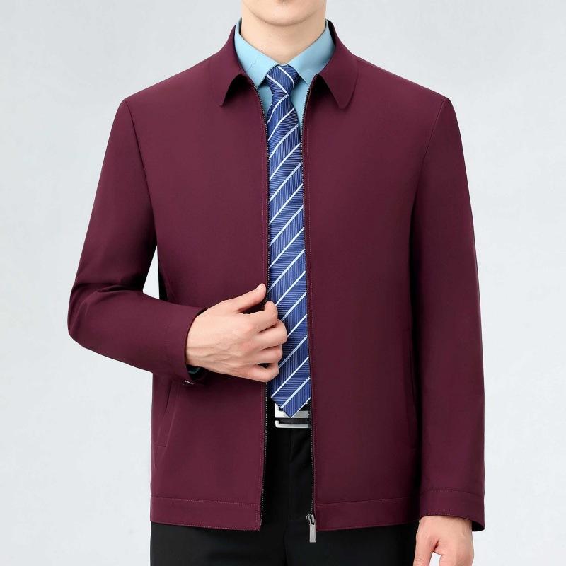 Mulberry Silk Spring and Autumn New Men's Casual Jacket Coat Middle-aged and Elderly Cadres Administrative Business Large Size Dad Tops