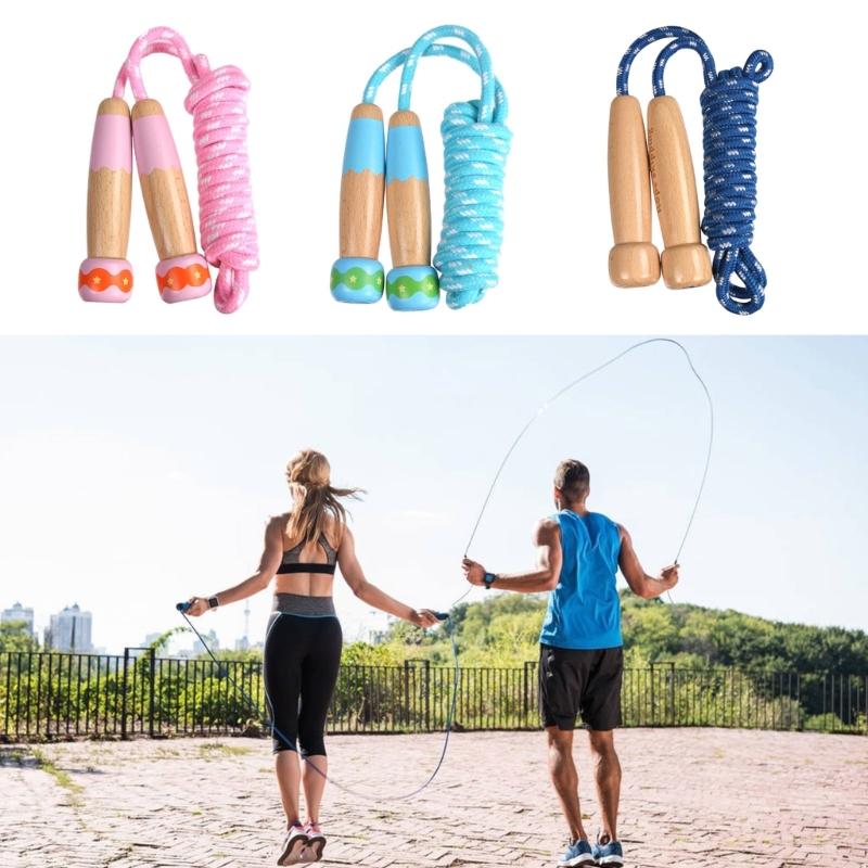 Lightweight Jump Rope Adjustable Skipping Rope with Wooden Handle Kids Outdoor Exercise Toy for Men Women Children
