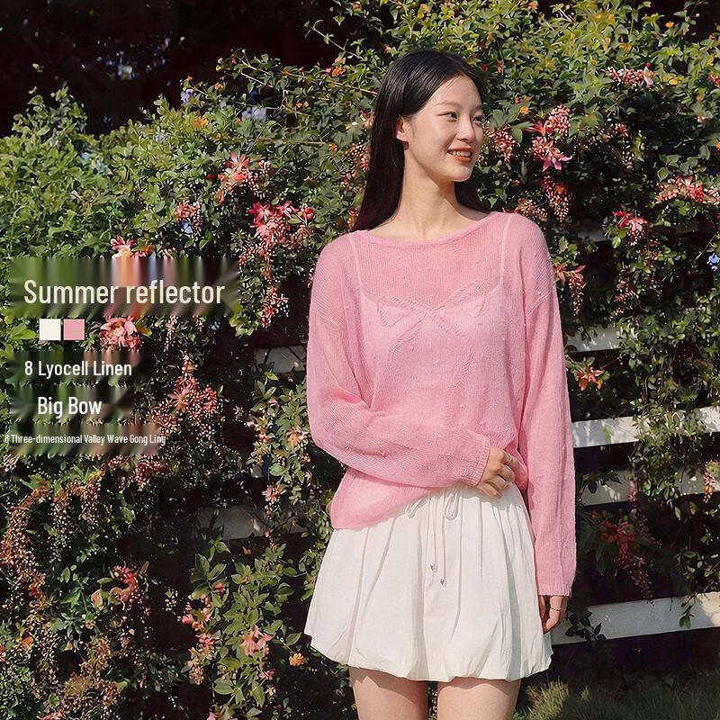 Le Tinge Tencel Linen Lyocell Blend Openwork Knit Top S