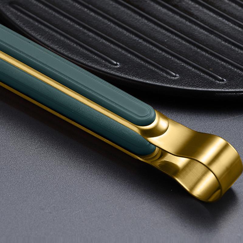 Gold Stainless Steel Food Tongs Non-Slip Tongs For BBQ Meat Kitchen Accessories