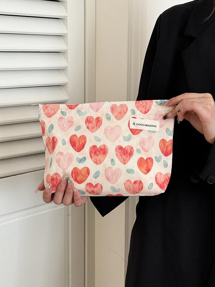 Borsa Trucco & Skincare Stile Coreano Cuore di Pesca - Pochette Quadrata Portatile per Monete & Oggetti Vari