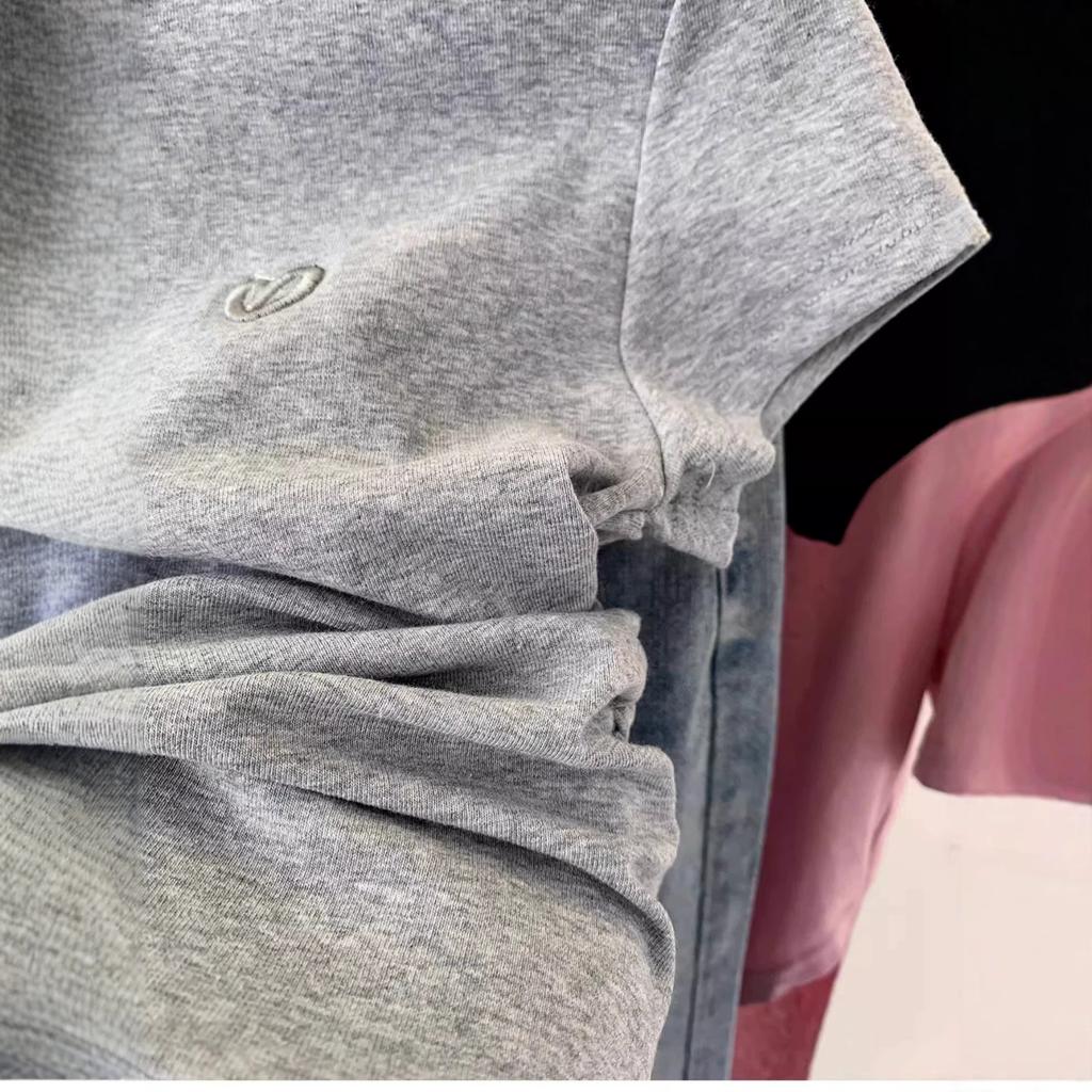 Women Korean Style Crew Neck Short Sleeve T-Shirt Ruched Waist Printed Slim Cropped Summer Casual Ladies Top