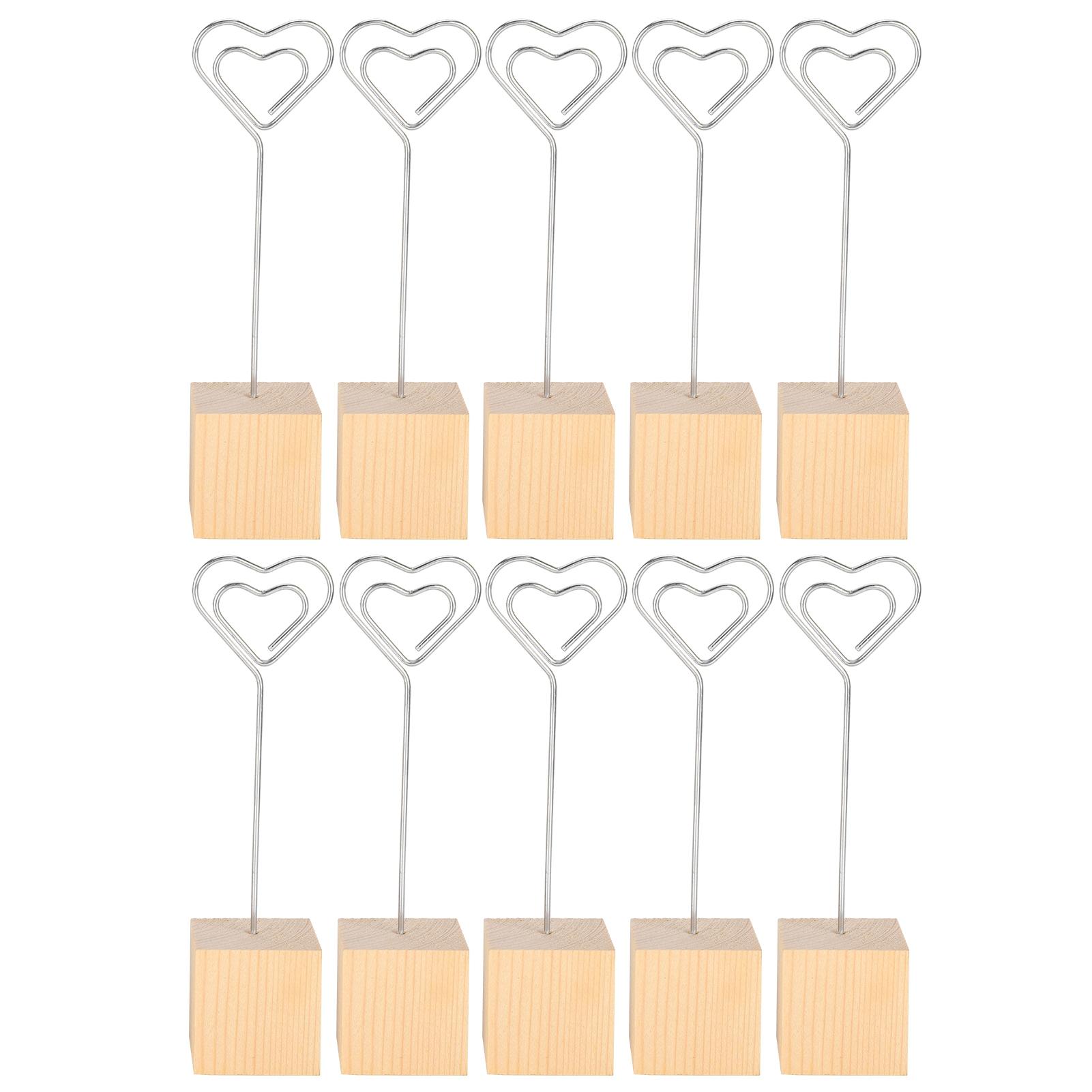 

10Pcs Photo Holder Note Message Card Picture Metal Clip Stand Solid Wood Base Craft