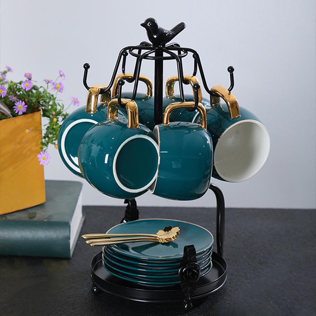 Coffee Cup Holder with 6 Hooks Household Tea Cup Rack Stand Cups Organizer for Table Kitchen Counter Home Cabinet Living Room
