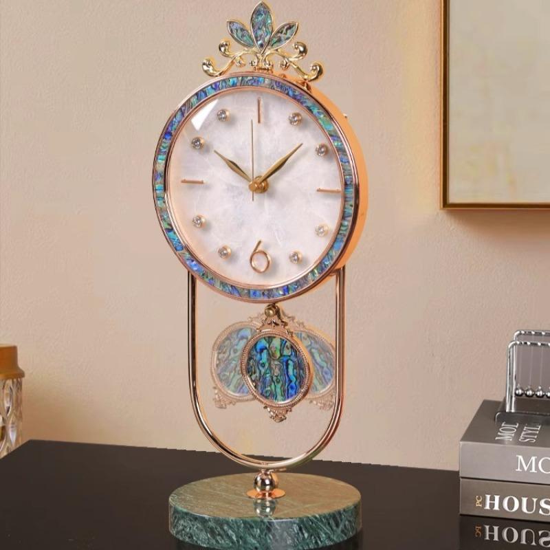 Luxury Table Clocks Art Nordic Silent Table Quartz Clock Morden Design Aesthetic Shell Based Clock Living Room Cabinet Ornament