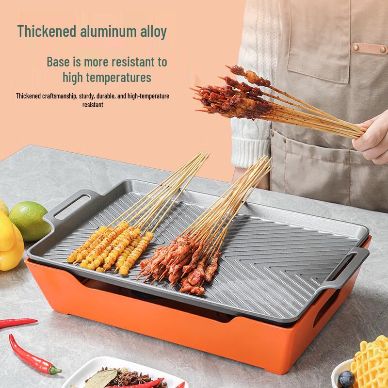 ZISIZ Aluminum Alloy Non-stick Rectangular BBQ Grill Pan