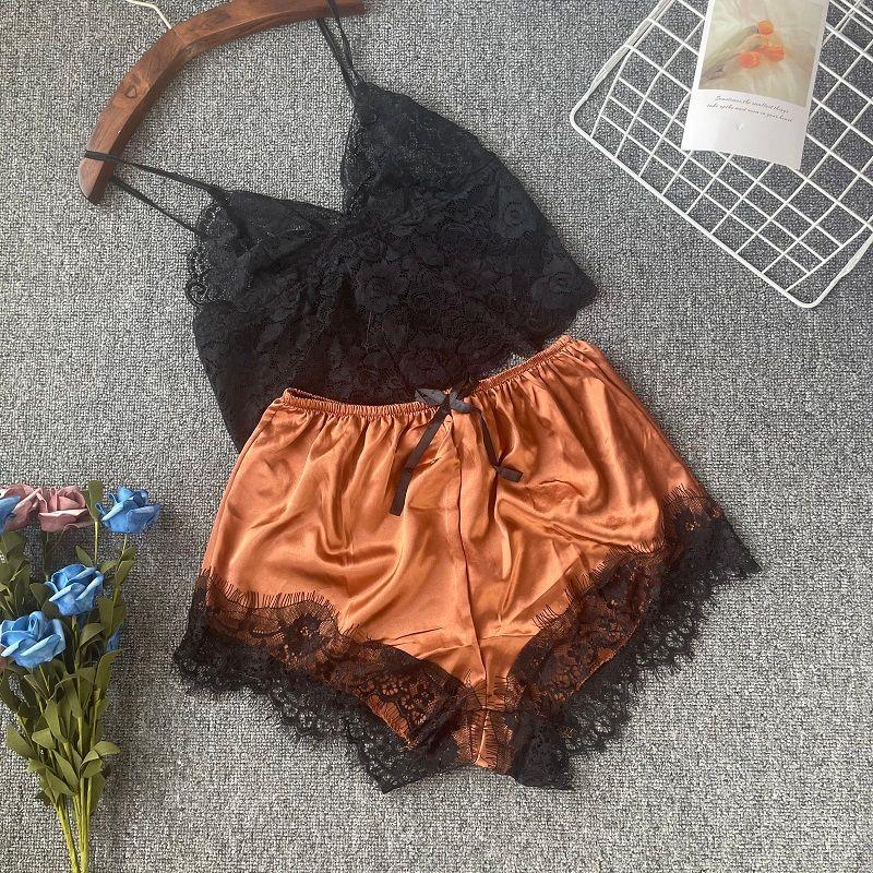 Women's Lace Pajama Set Export Sexy Elegant Pullover Lace Sleeveless Lace Suspenders Pajamas