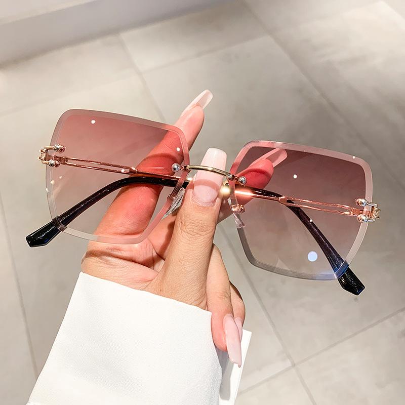 New Frameless Cut Edge Sunglasses Women Trendy Polygonal Gradient Color Sunglasses 9064