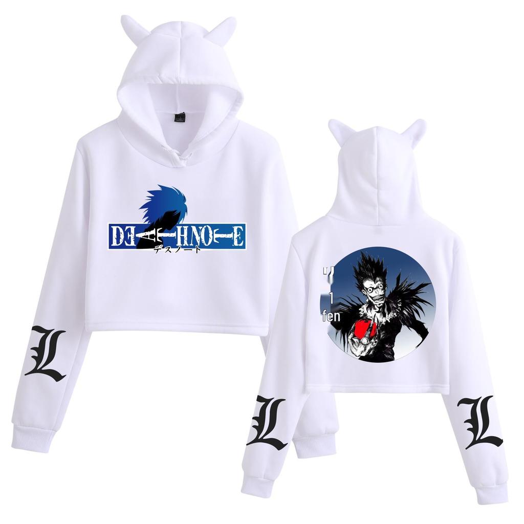 Women's 'Death Note' Cat Ear Crop Top Hoodie