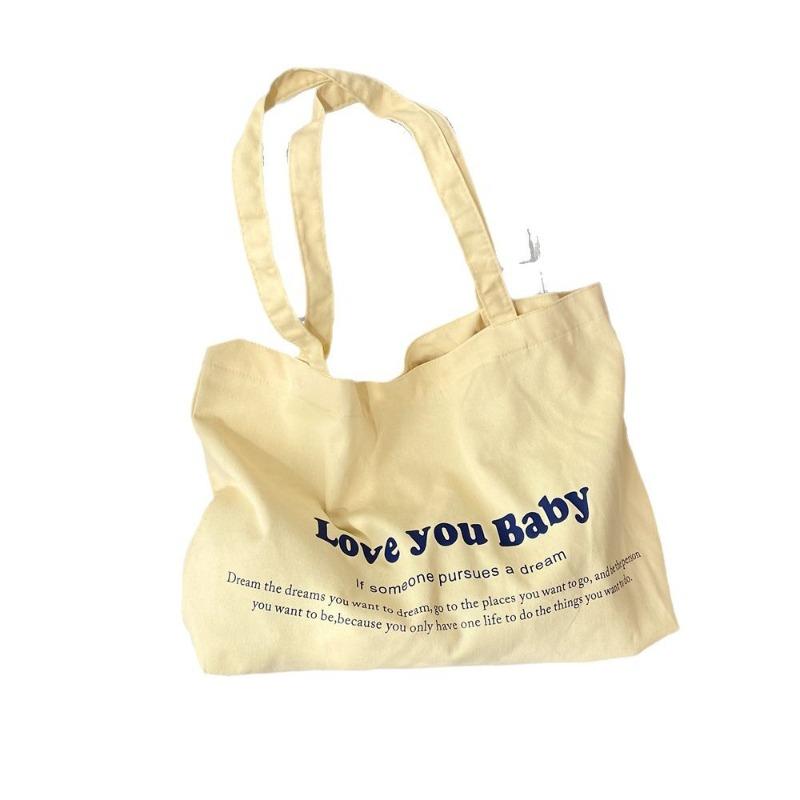 Letter Printed Canvas Bag Niche Large Capacity Commuter Shoulder Tote Bag Portable Shopping Shoulder