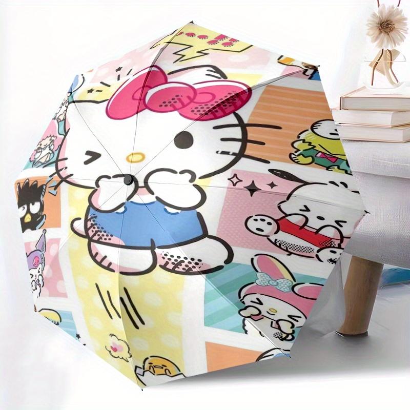 Hello Kitty and Friends Cartoon Umbrella, Portable 3-Fold Compact Umbrella, Suitable for Camping, Hiking and Travel, Ideal Easter Birthday Gift for Fa