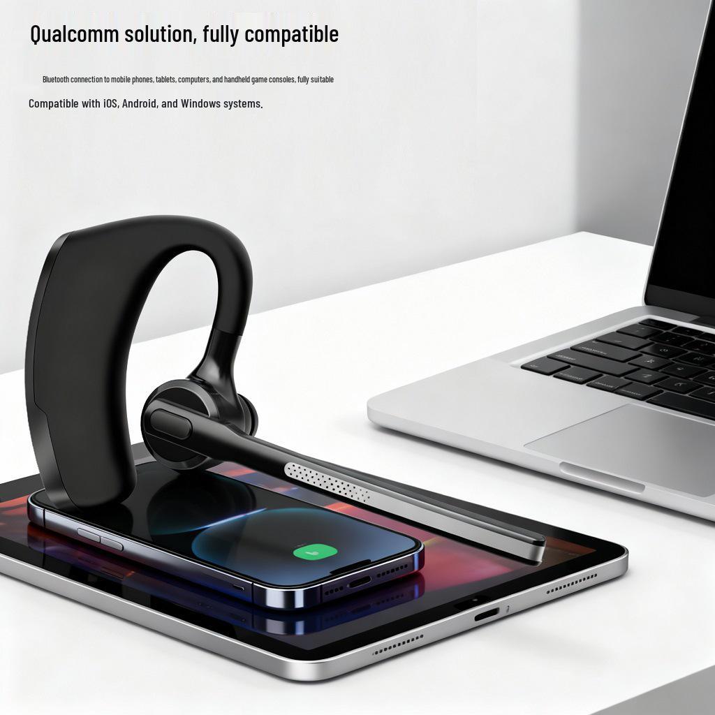 Qualcomm Bluetooth Single-Ear Business Earphone with Dual Mic Noise Cancelling and Long Battery Life