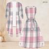 Women Plus Size Two Piece Set Abstract Printed 3 4 Sleeve Open Cardigan Sleeveless Round Neck Tie Waist Flared Dress
