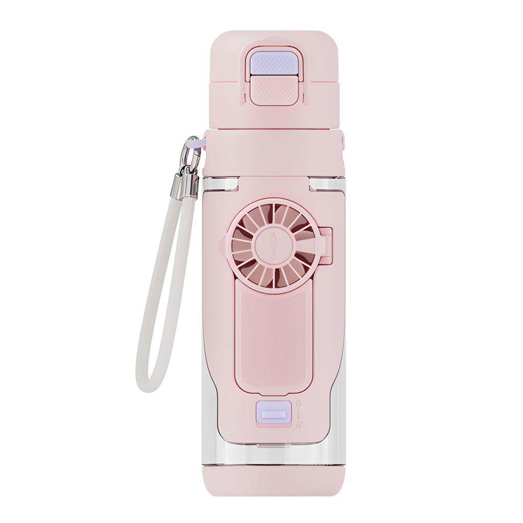 2-in-1 Tritan Sports Cup with Detachable 3-Speed Handheld Fan Transparent Leak Proof Cold Drink Bottle for Outdoor Gym Travel