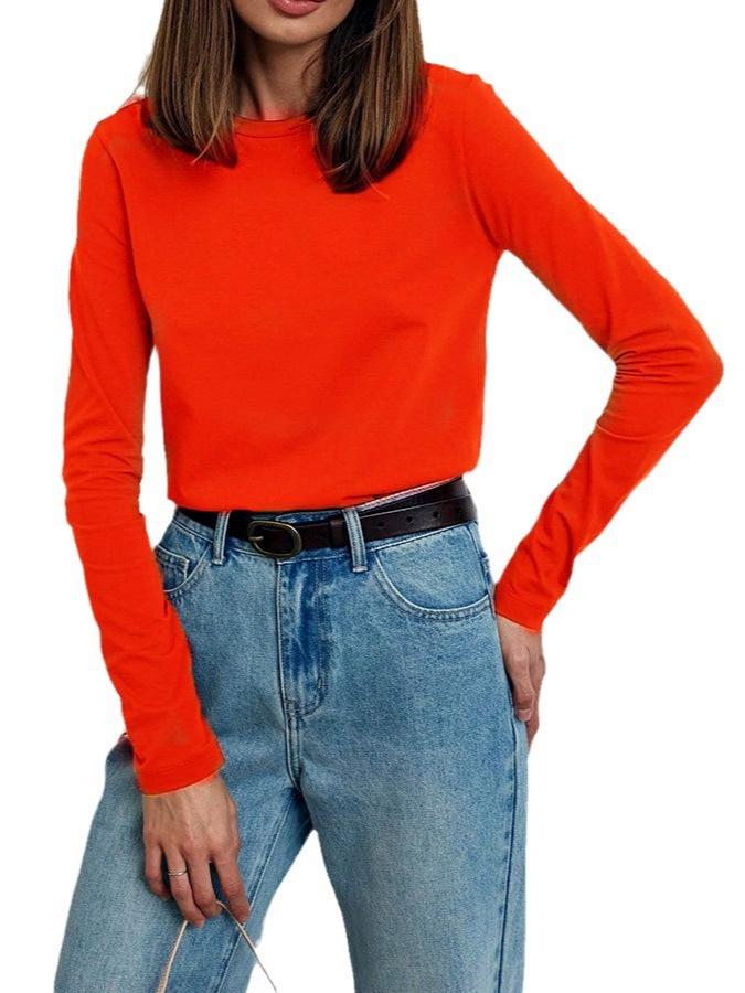 2024 Women's Casual Solid Color Long-Sleeve Round Neck T-Shirt - European & American Fashion Autumn Edition