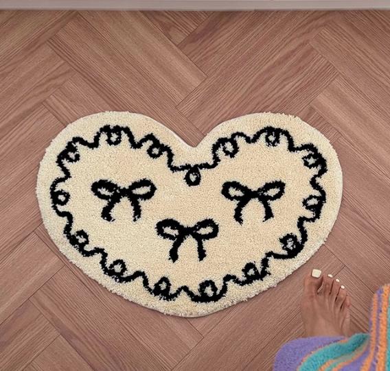 Bow Girl Tufted Carpet Heart Shape Floor Mat Rug Anti Slip Absorbent Window Bedroom Bedside Coffee Table Floor Mats