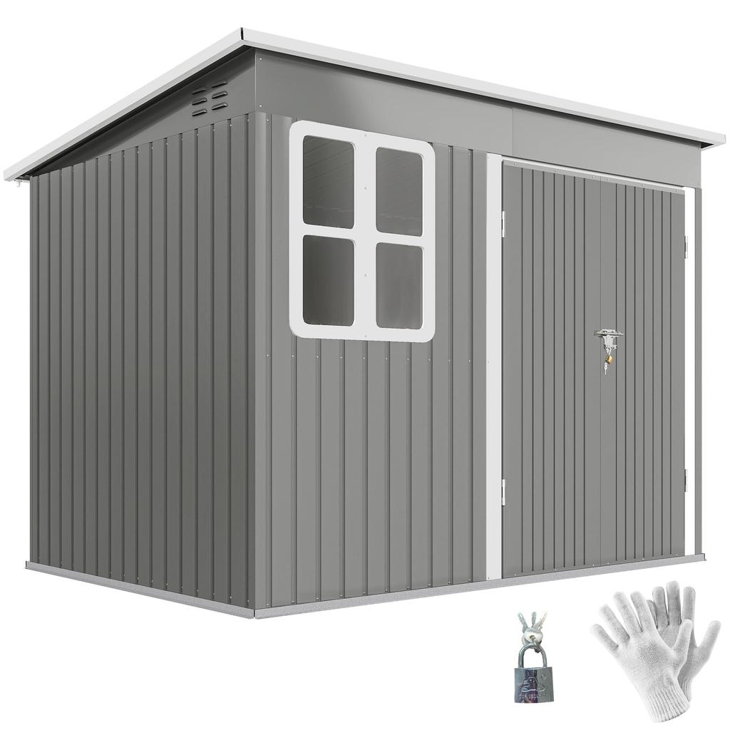 8.5 x 6ft Storage Shed Galvanised Steel Garden Shed, Metal Shed with Foundation Kit, Window, Lockable Wide Doors and Air Vents for Outdoor Patio