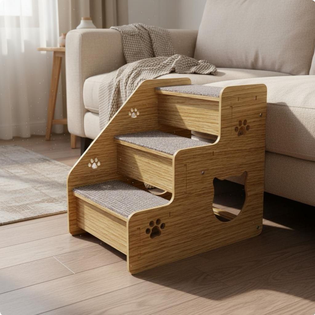 Wooden Pet Stairs Stable Design Dog Steps for Bed Cat Climbing Steps Anti-Slip Surface Three-Tier Wooden Pet Stairs for Sofa