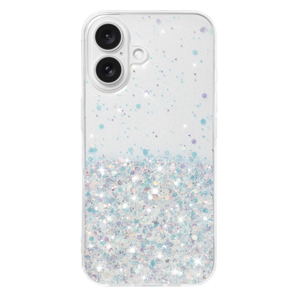 For iPhone 16 Case Sparkle Sequins Luminous Epoxy TPU Phone Cover