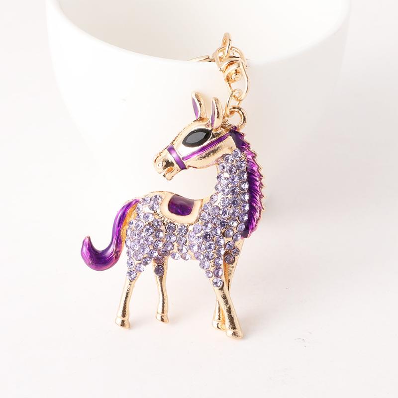 Fashion Metal Rhinestone Pony Keychain Pendant For Women Men Zodiac Horse Car Keyring Backpack Decoration Jewelry New Year Gift