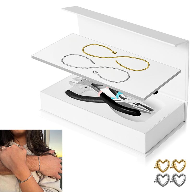 

Permanent Bracelet Kit - 4 Pcs Locking Heart Clasp Diy Bracelet Set For Couples, Friendship, And Family