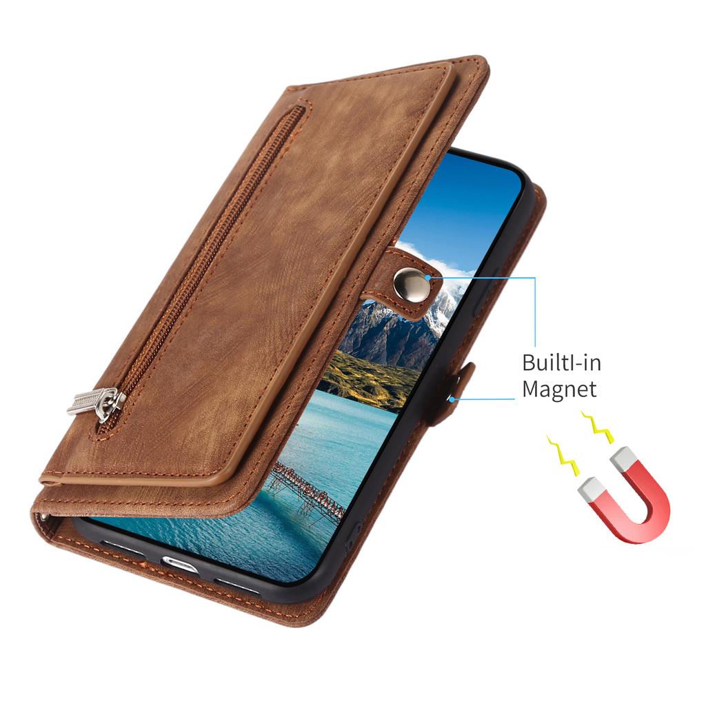 For Xiaomi 15 Pro Case Zipper Pocket 9 Card Slots PU Leather Phone Cover with Wrist Strap