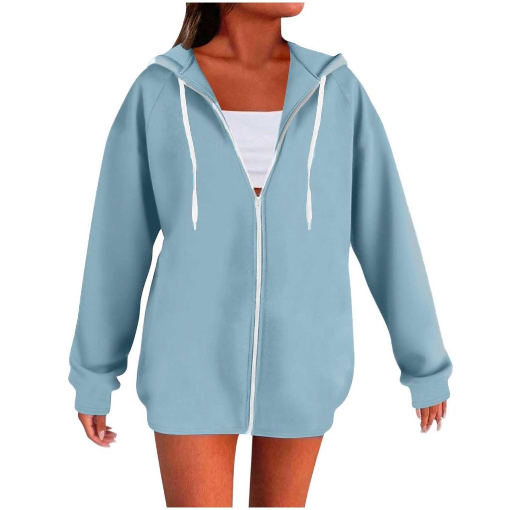 Women's Color Raglan Long Sleeve Hoodie with Drawstring and Pockets for Casual Wear
