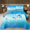 Ocean Dolphin Quilt Set King Twin 3D Dolphin Bedspread Set Blue Ocean Sea Wave Bedding Marine Life Coverlet Set for Boys Teen