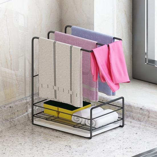 Kitchen Storage Rack Wall-Mounted Design Space-Saving Installation No-Hole Punching Sponge Towel Holder Home Restaurant Organizer