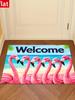 Nouveau paillasson Flamant Rose de Plage Bienvenue, Tapis d'Entrée Feuille de Palmier Océanique pour Porte d'Entrée Extérieure Porche Décoration de Maison