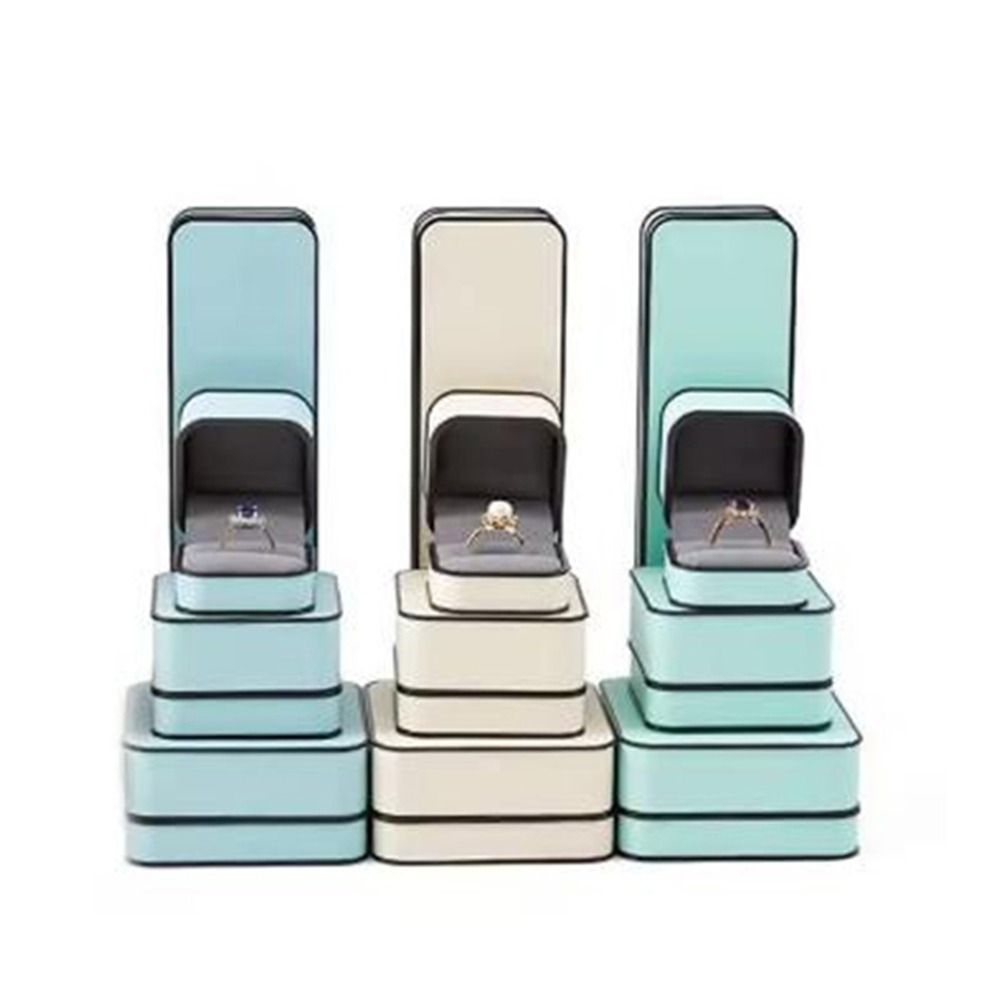 Round Corner PU Jewelry Box Rectangular Jewelry Display Box Modern Ring Gift Box  Engagement