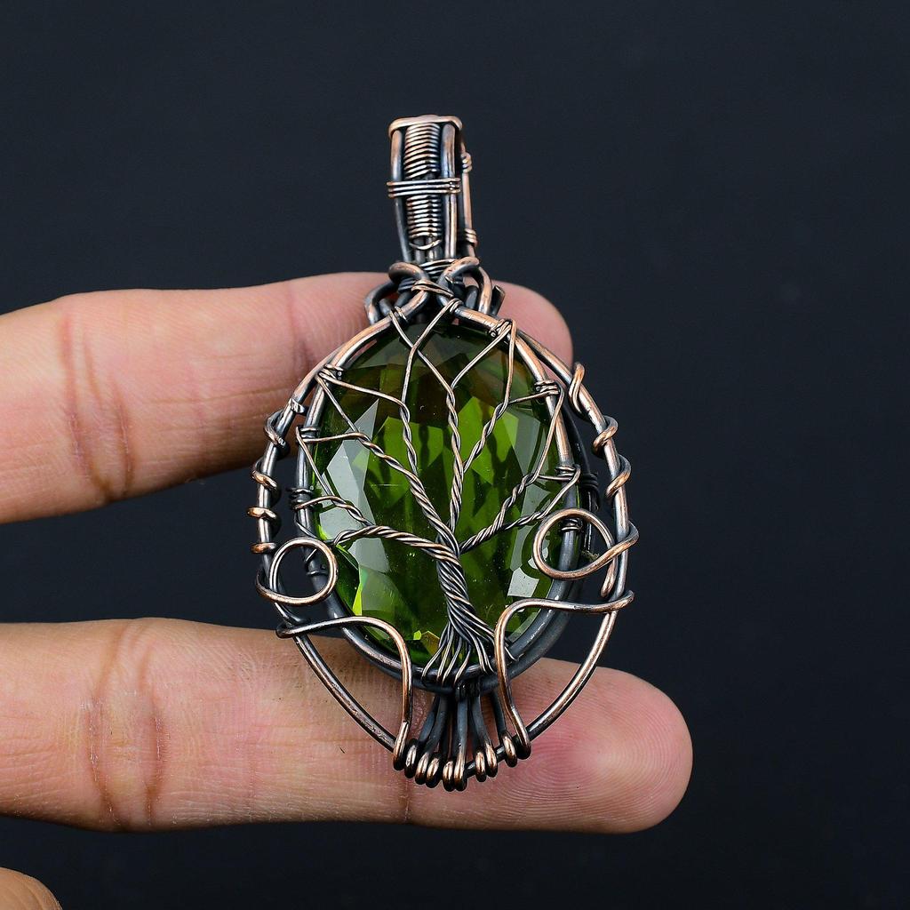 Tree of Life Peridot Gemstone Copper Wire Wrap Handmade Jewelry Pendant Gift For Her