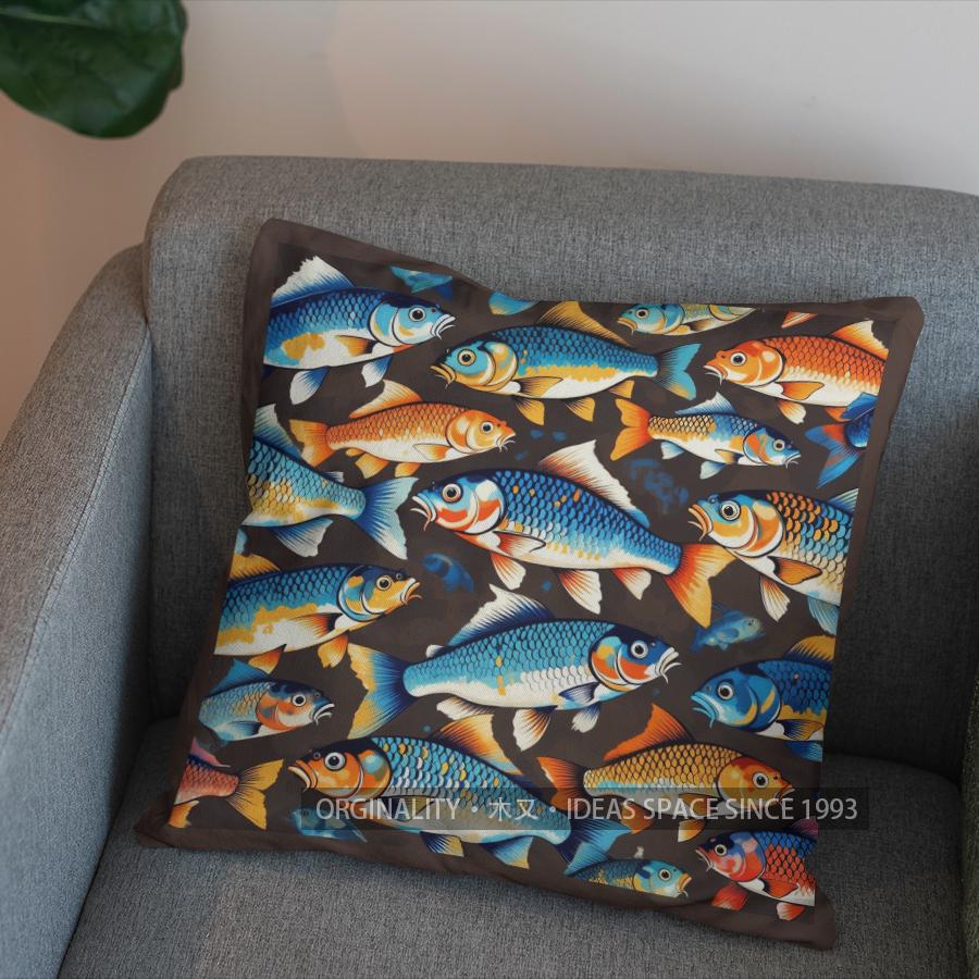 2D Colorful Koi Fish Pattern Decorative Pillow Cover Pattern Cushion Cover Suitable For Sofa Bedroom Car Pillow Cover