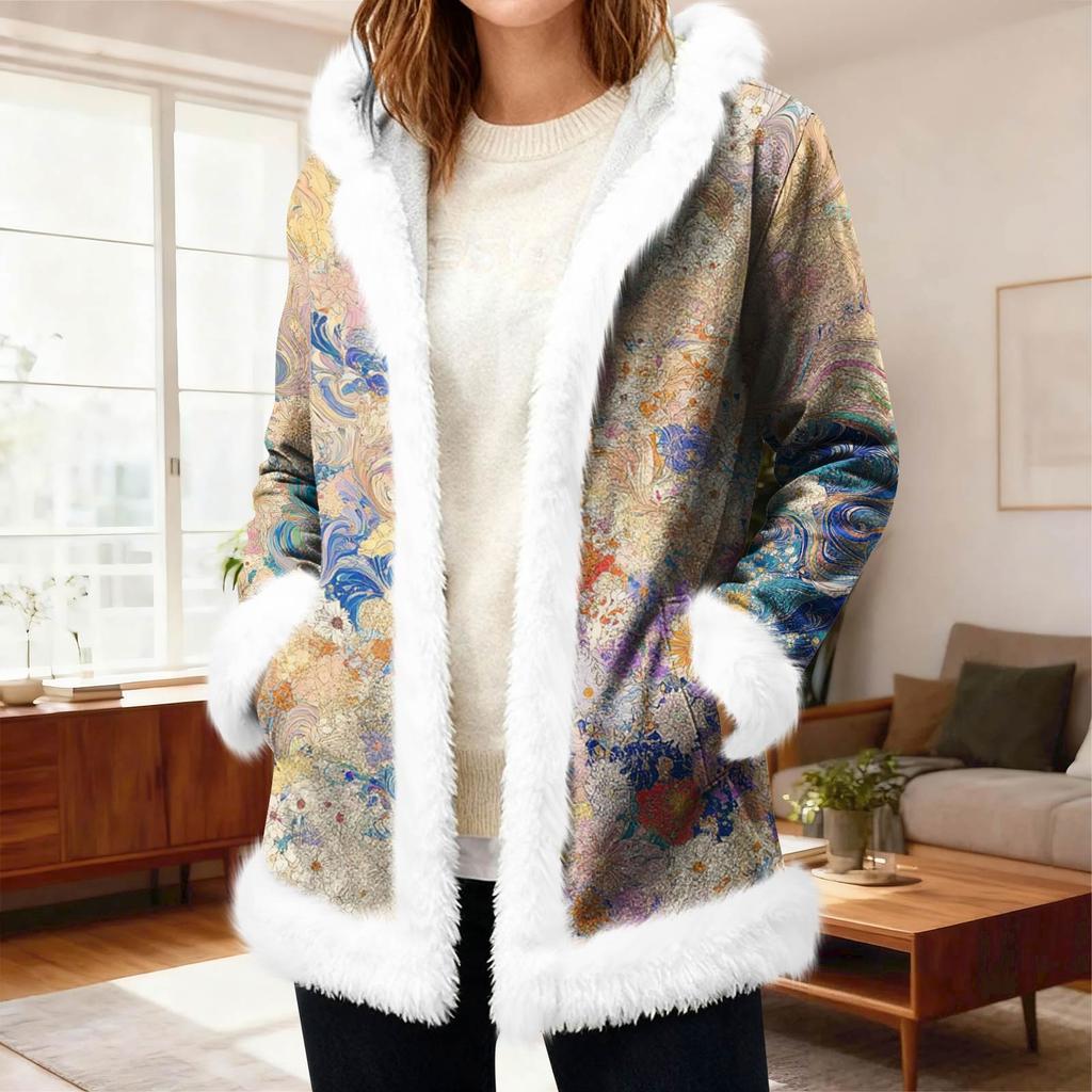 Women's Casual Fleece Hooded Cardigan With Pockets Warm Outerwear