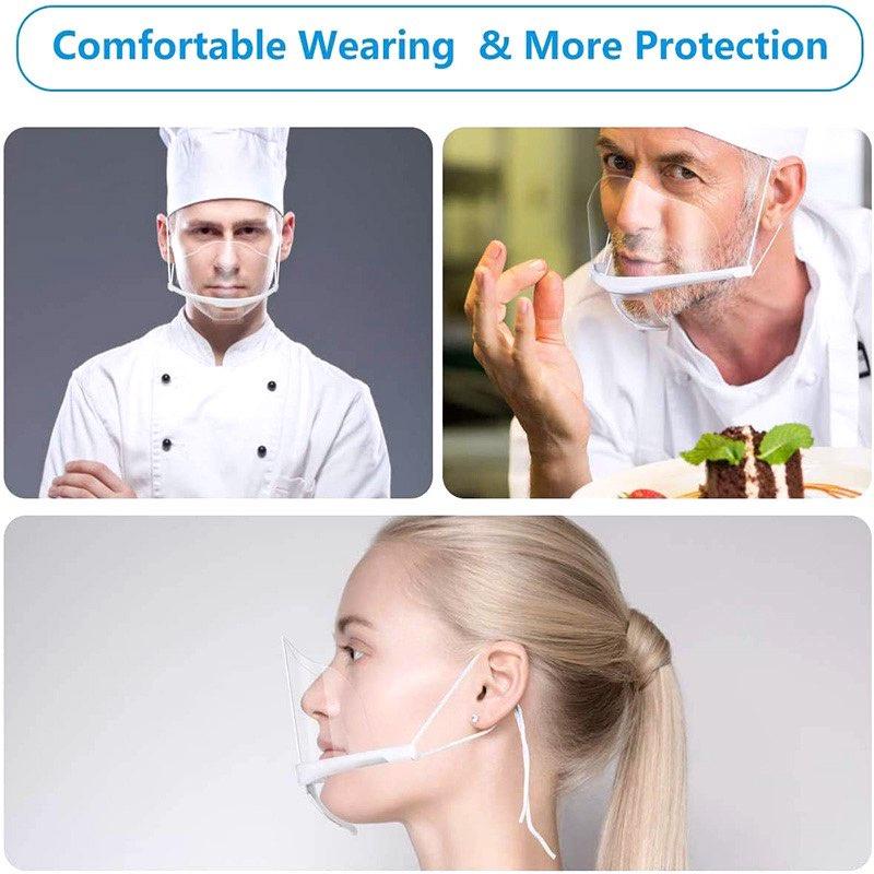 Easy Wear Transparent Anti Fog Mouth Shield 10/30/50PCS Reusable Clear Face Cover for Catering Bar Staff