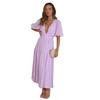 Women's Bohemian Long Dress Deep V Neck Puff Short Sleeve Swing Dress Summer Tiered Flowy A Line Midi Dress