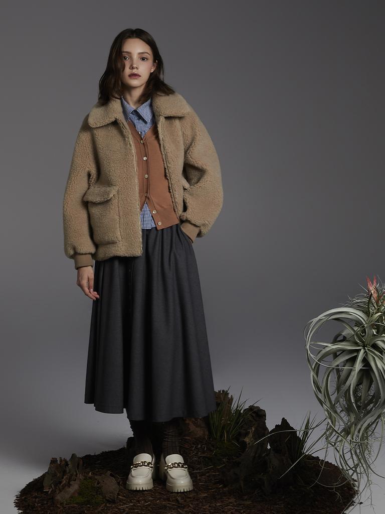 Luvm Shirring Skirt_Charcoal Gray