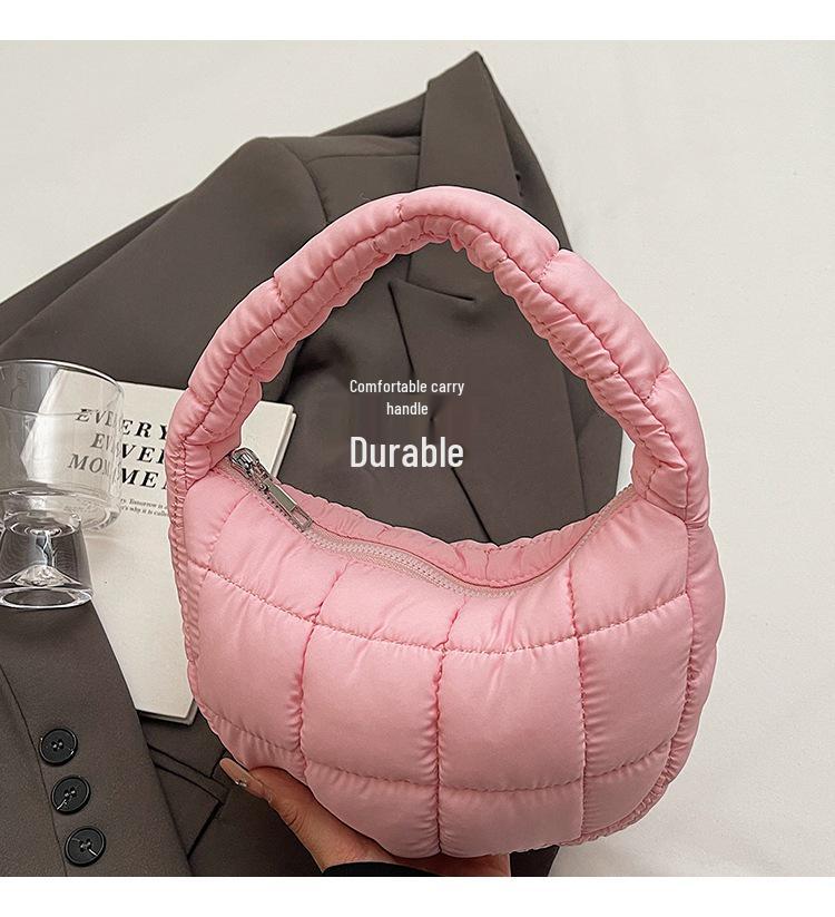 Korean Pleated Plaid Cloud Mini Handbag 2024 – Chic Downy Underarm Bag