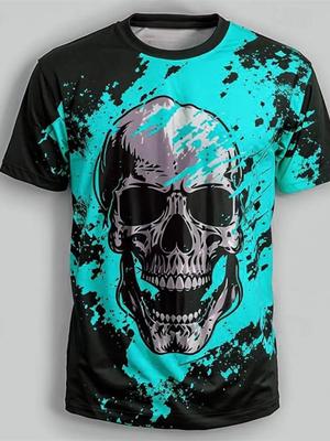 Vintage T Shirt For Men Multicolour Undead Skull Pattern 3D Printed Short Sleeve Oversized T-shirt Fashion Casual Men's Clothing