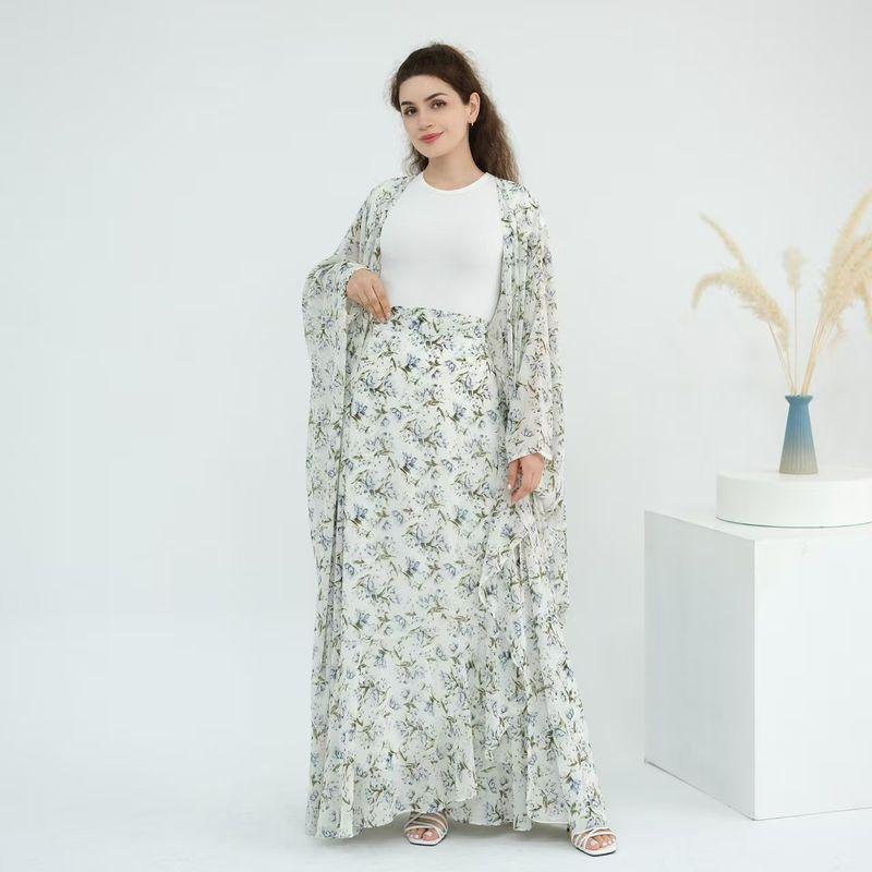 

Middle East Turkey New Arrival Fashion Print Robe Dress Skirt Two-Piece Suit Printed Robe Set Print S
